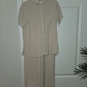 Fashion Nova Cream Button-Up Shirt Set